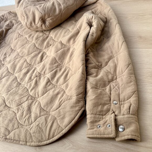 BDG Flannel Quilted Hooded Shirt Jacket in Taupe Men's Size Large / Unisex - Picture 6 of 16